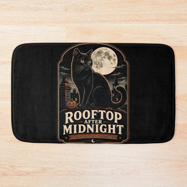 Item preview, Rooftop After Midnight Black Cat Halloween Retro Screen Print designed and sold by OliviaHayesArt.
