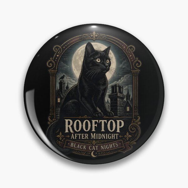 Item preview, Rooftop After Midnight Black Cat Halloween Gothic Engraving designed and sold by OliviaHayesArt.