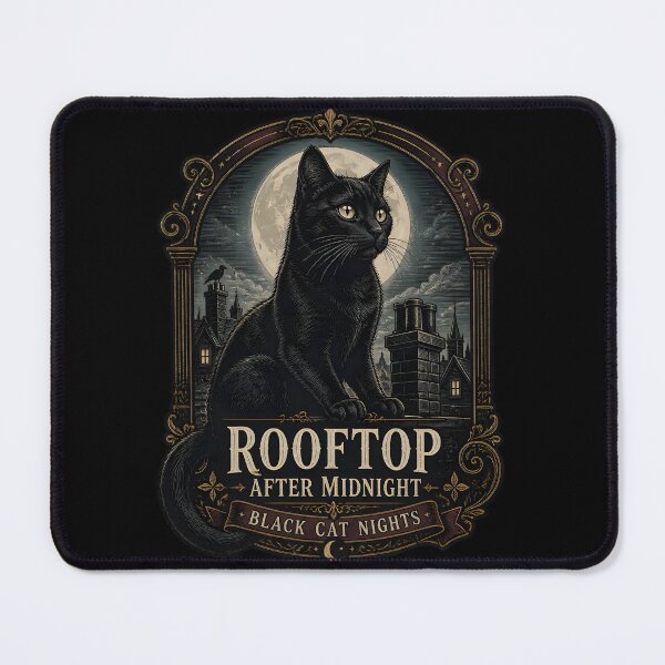 Item preview, Rooftop After Midnight Black Cat Halloween Gothic Engraving designed and sold by OliviaHayesArt.