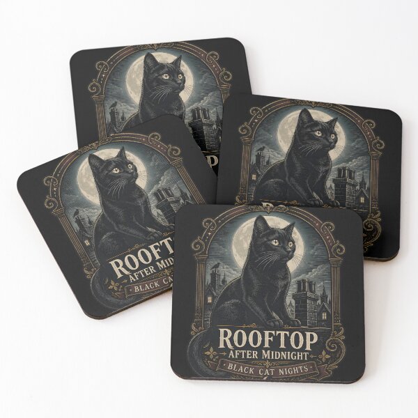 Item preview, Rooftop After Midnight Black Cat Halloween Gothic Engraving designed and sold by OliviaHayesArt.