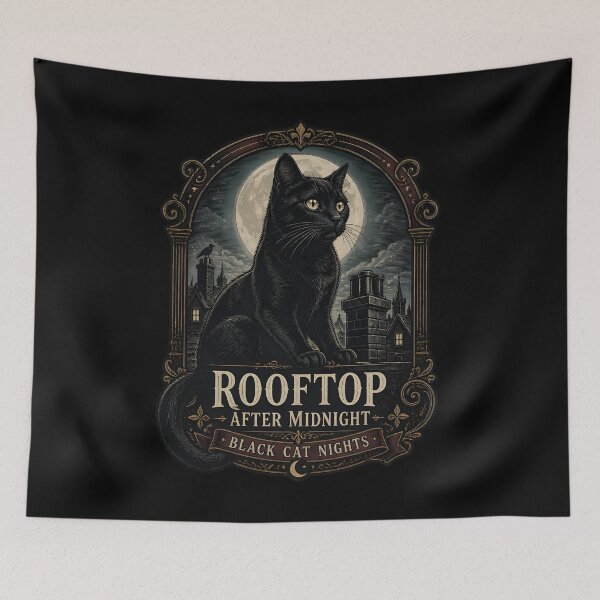 Item preview, Rooftop After Midnight Black Cat Halloween Gothic Engraving designed and sold by OliviaHayesArt.