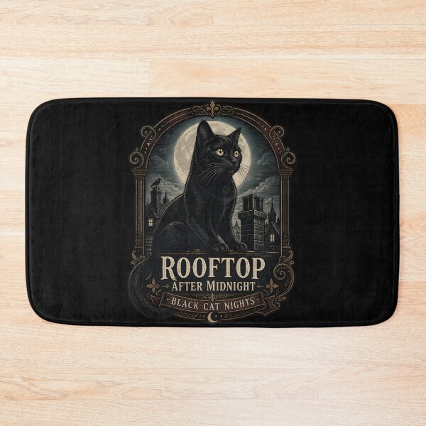 Item preview, Rooftop After Midnight Black Cat Halloween Gothic Engraving designed and sold by OliviaHayesArt.