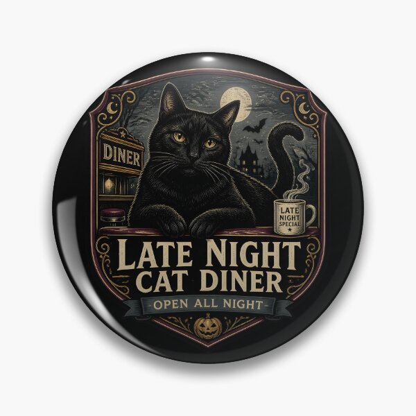 Item preview, Late Night Cat Diner Black Cat Halloween Gothic Engraving designed and sold by OliviaHayesArt.