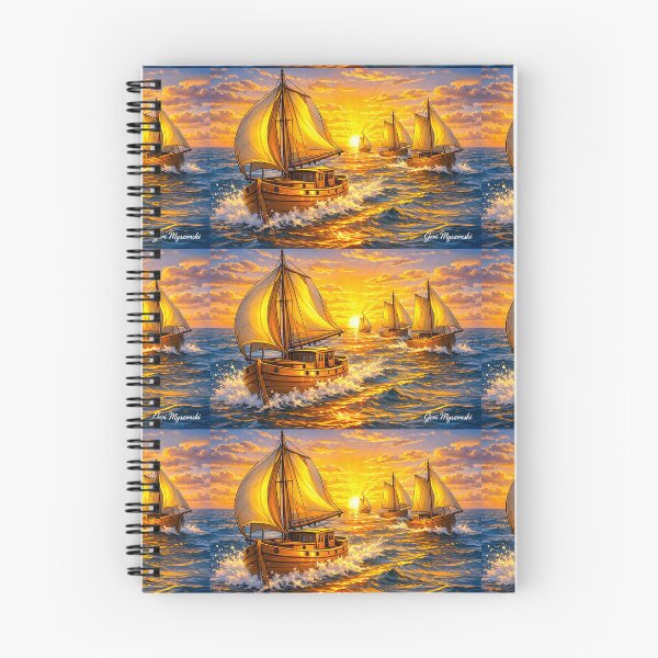 Item preview, Wooden Sailboats at Sunrise – Hyper‑Digital Ocean Cartoon Art designed and sold by The Art Queen Of Michigan .