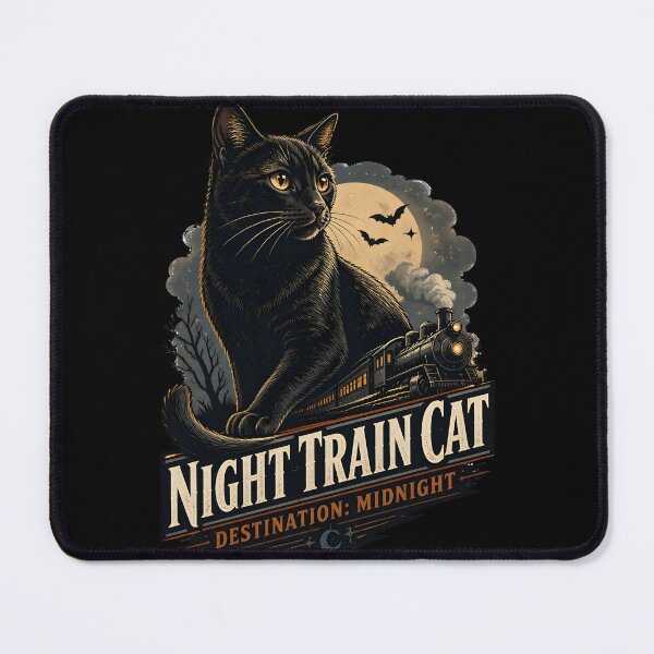 Item preview, Night Train Cat Black Cat Halloween Retro Screen Print designed and sold by OliviaHayesArt.