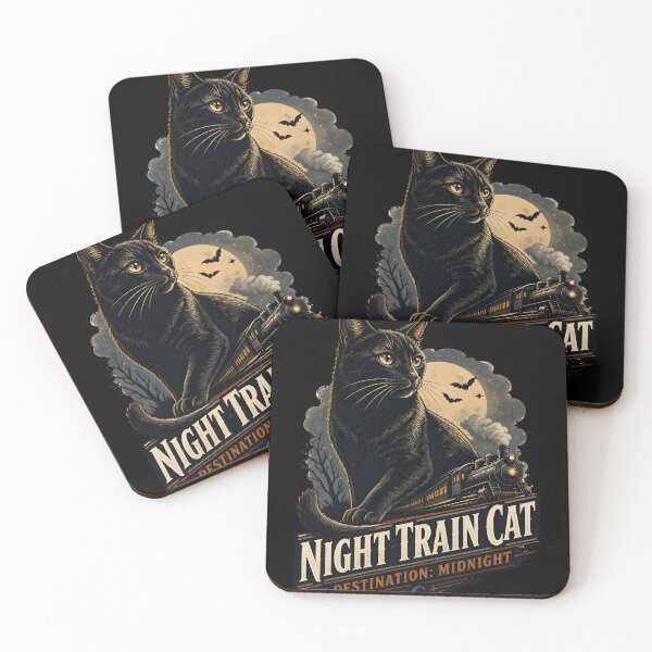 Item preview, Night Train Cat Black Cat Halloween Retro Screen Print designed and sold by OliviaHayesArt.
