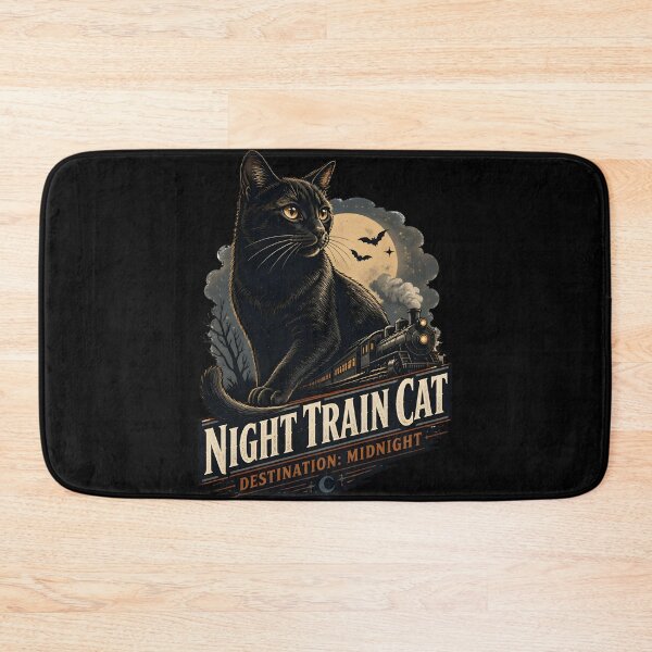Item preview, Night Train Cat Black Cat Halloween Retro Screen Print designed and sold by OliviaHayesArt.