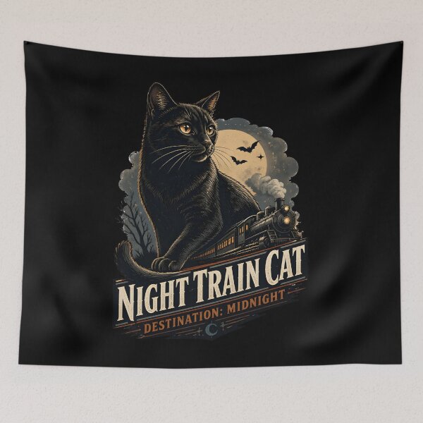 Item preview, Night Train Cat Black Cat Halloween Retro Screen Print designed and sold by OliviaHayesArt.