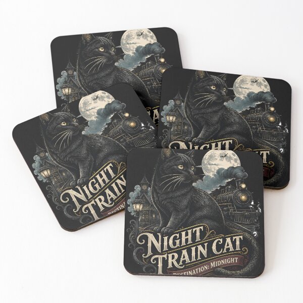 Item preview, Night Train Cat Black Cat Halloween Gothic Engraving designed and sold by OliviaHayesArt.