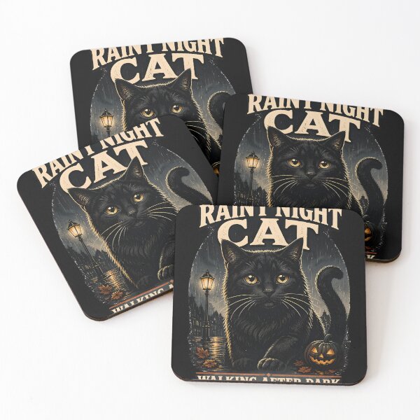 Item preview, Rainy Night Cat Black Cat Halloween Retro Screen Print designed and sold by OliviaHayesArt.