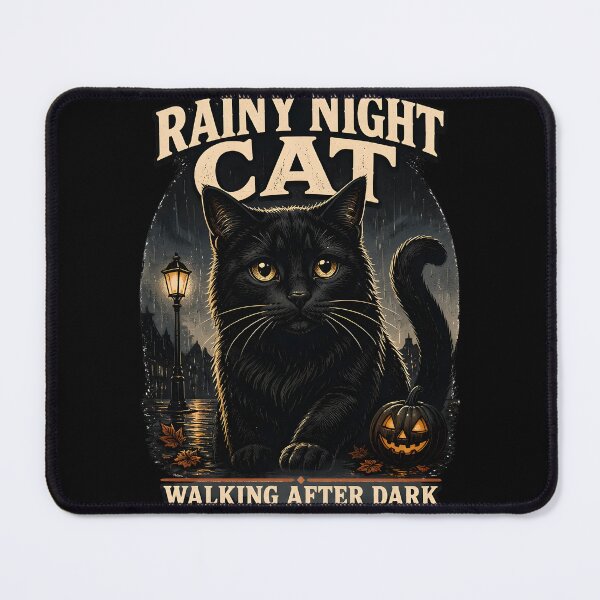 Item preview, Rainy Night Cat Black Cat Halloween Retro Screen Print designed and sold by OliviaHayesArt.