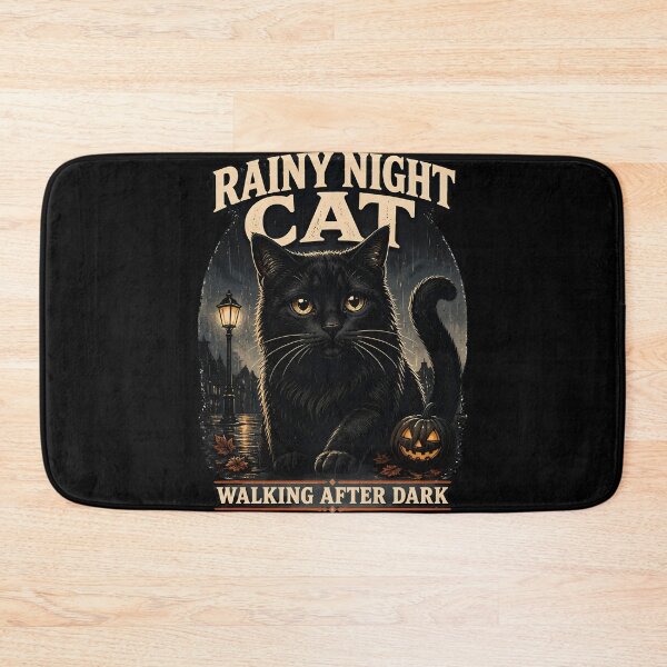 Item preview, Rainy Night Cat Black Cat Halloween Retro Screen Print designed and sold by OliviaHayesArt.