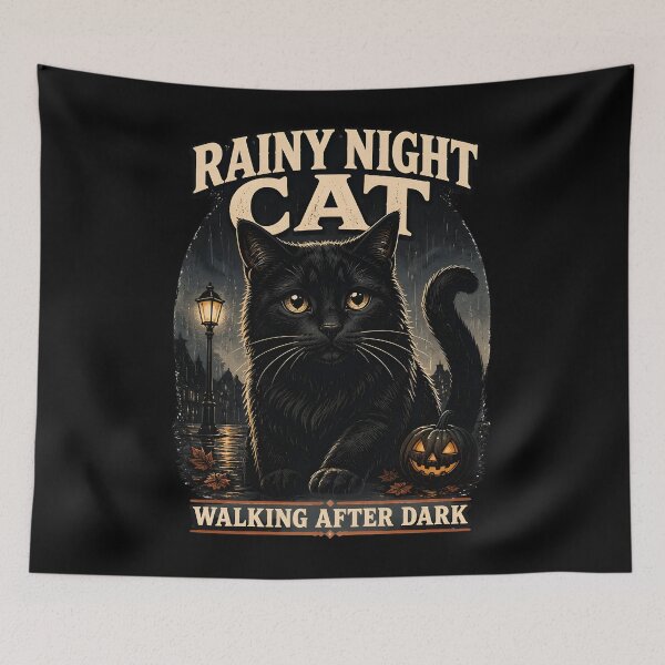 Item preview, Rainy Night Cat Black Cat Halloween Retro Screen Print designed and sold by OliviaHayesArt.