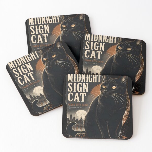 Item preview, Midnight Sign Cat Black Cat Halloween Retro Screen Print designed and sold by OliviaHayesArt.