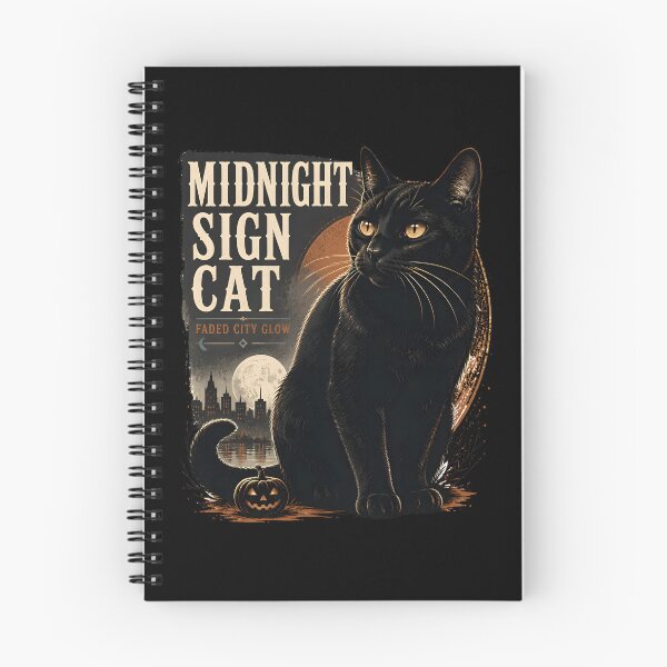 Item preview, Midnight Sign Cat Black Cat Halloween Retro Screen Print designed and sold by OliviaHayesArt.