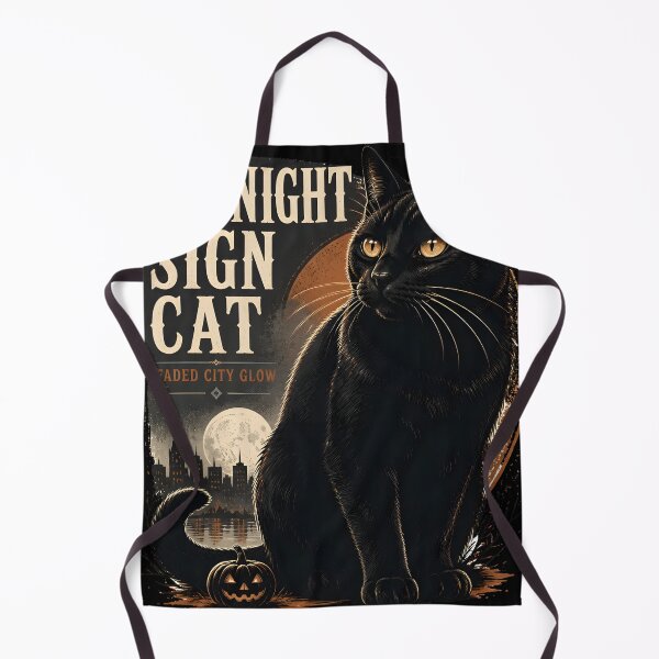 Item preview, Midnight Sign Cat Black Cat Halloween Retro Screen Print designed and sold by OliviaHayesArt.