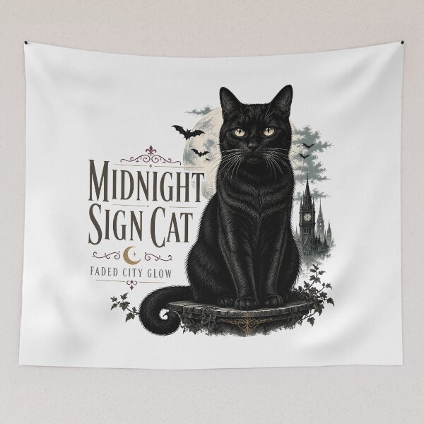 Item preview, Midnight Sign Cat Black Cat Halloween Gothic Engraving designed and sold by OliviaHayesArt.