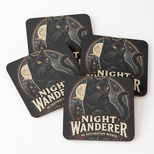 Item preview, Night Wanderer Black Cat Halloween Retro Screen Print designed and sold by OliviaHayesArt.