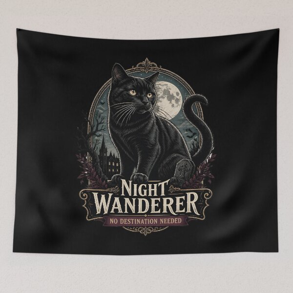 Item preview, Night Wanderer Black Cat Halloween Gothic Engraving designed and sold by OliviaHayesArt.