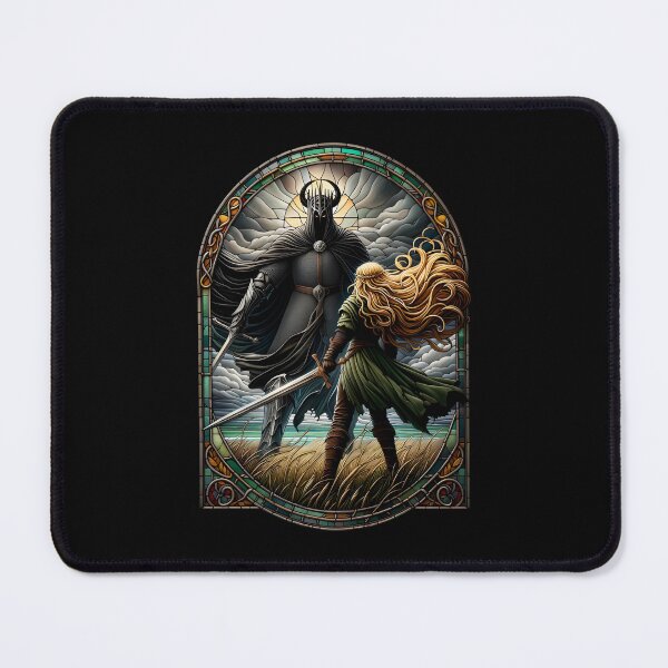 Item preview, Epic Duel in Stained Glass - A Fierce Maiden and a Dark Wraith Fantasy designed and sold by lynnewilmer.