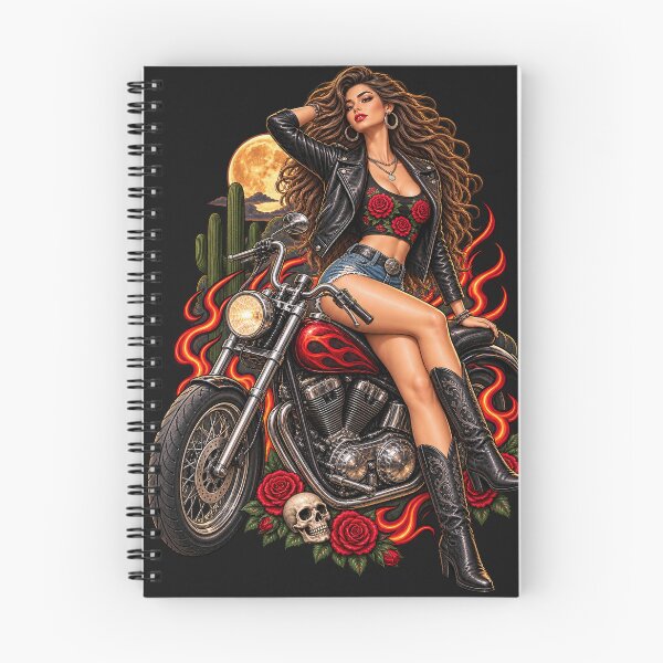 Item preview, Midnight Rebel – Vintage Biker Pin-Up Girl & Motorcycle designed and sold by Ghostwave Atelier.