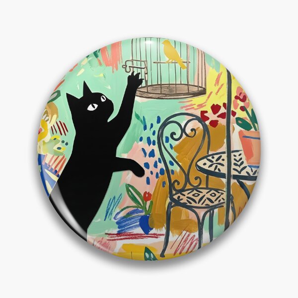 Item preview, Naughty Black Cat Hooking Birdcage Latch Matisse Style Wall Art designed and sold by DuckOddity.