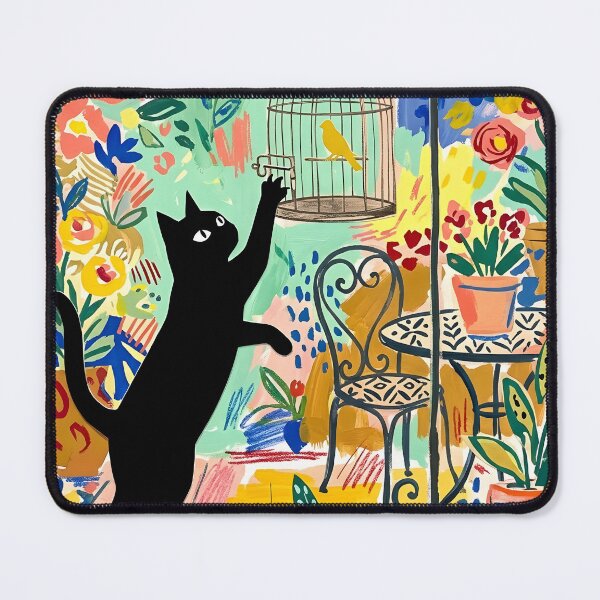 Item preview, Naughty Black Cat Hooking Birdcage Latch Matisse Style Wall Art designed and sold by DuckOddity.