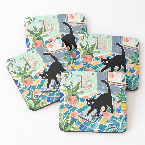 Item preview, Curious Black Cat Stepping on Bathroom Scale Matisse Style Print designed and sold by DuckOddity.