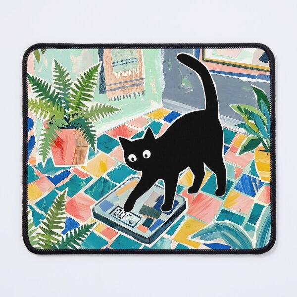 Item preview, Curious Black Cat Stepping on Bathroom Scale Matisse Style Print designed and sold by DuckOddity.