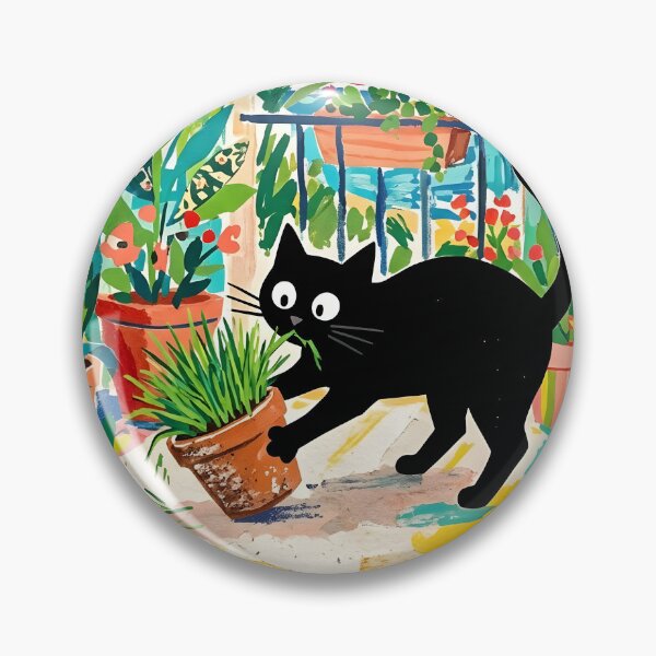 Item preview, Playful Black Cat Biting Catgrass Pot Matisse Style Wall Art designed and sold by DuckOddity.