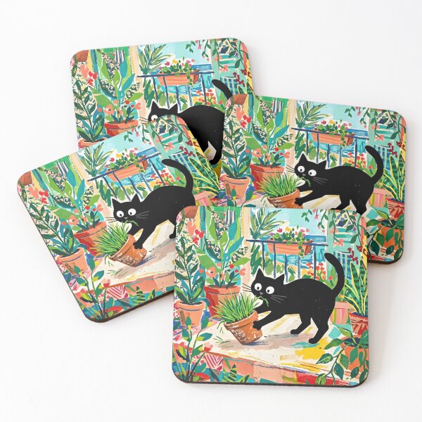 Item preview, Playful Black Cat Biting Catgrass Pot Matisse Style Wall Art designed and sold by DuckOddity.