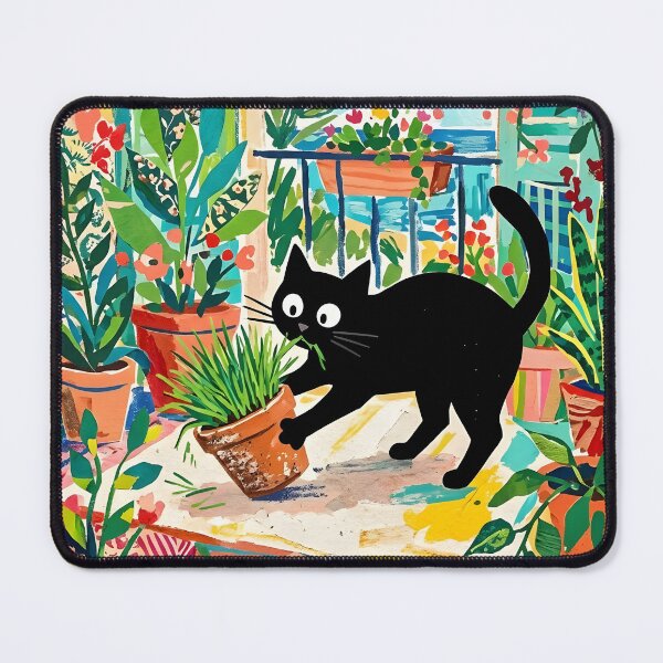 Item preview, Playful Black Cat Biting Catgrass Pot Matisse Style Wall Art designed and sold by DuckOddity.