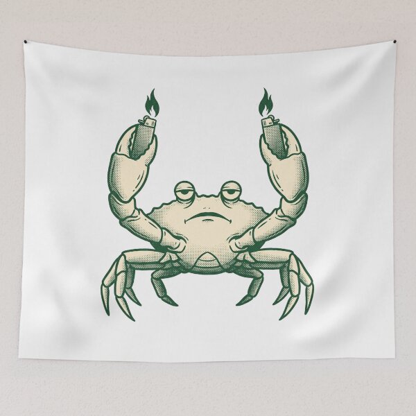 Item preview, Crab Holding Lighters Retro Print designed and sold by The Mellonaire.