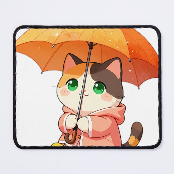 Item preview, Cute Calico Kitten in Peach Raincoat with Maple Leaf Umbrella designed and sold by pumsquare.