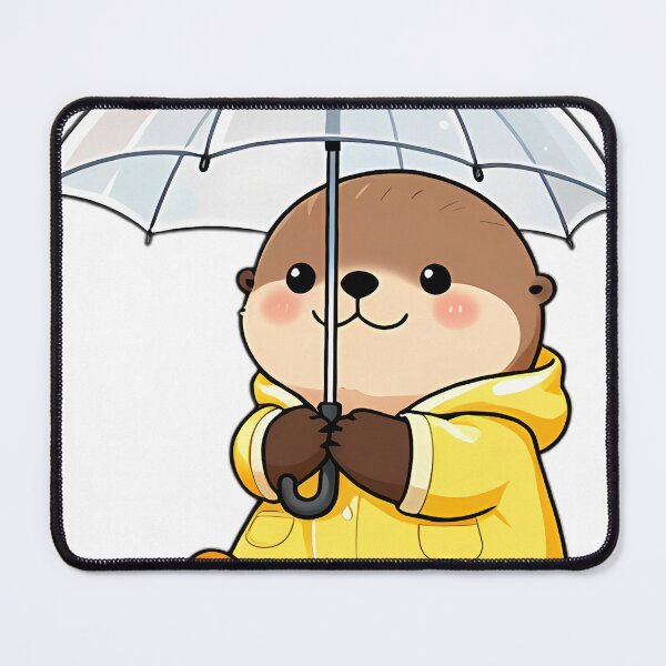 Item preview, Cute Baby Otter in Yellow Slicker with Shell Umbrella designed and sold by pumsquare.