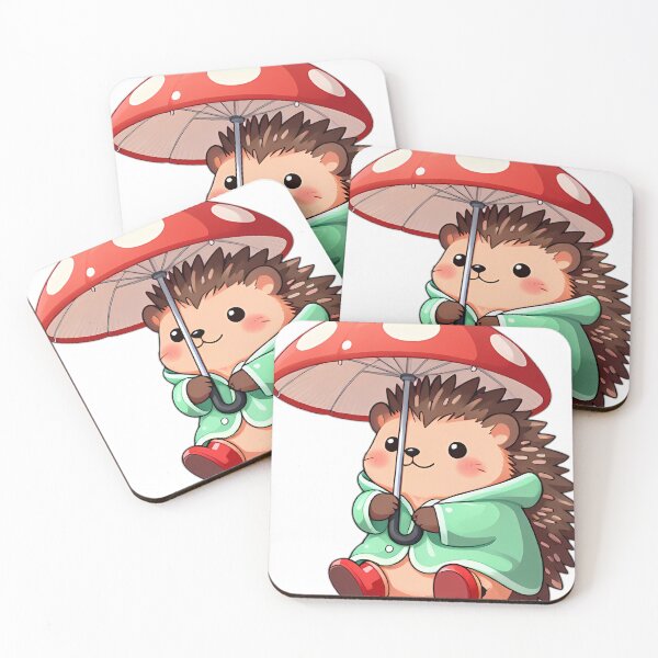 Item preview, Cute Hedgehog in Mint Raincoat with Mushroom Umbrella designed and sold by pumsquare.