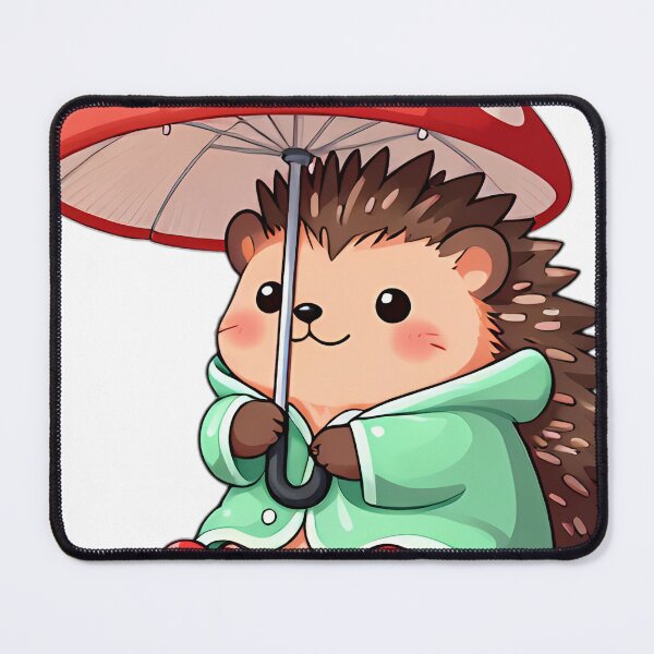 Item preview, Cute Hedgehog in Mint Raincoat with Mushroom Umbrella designed and sold by pumsquare.