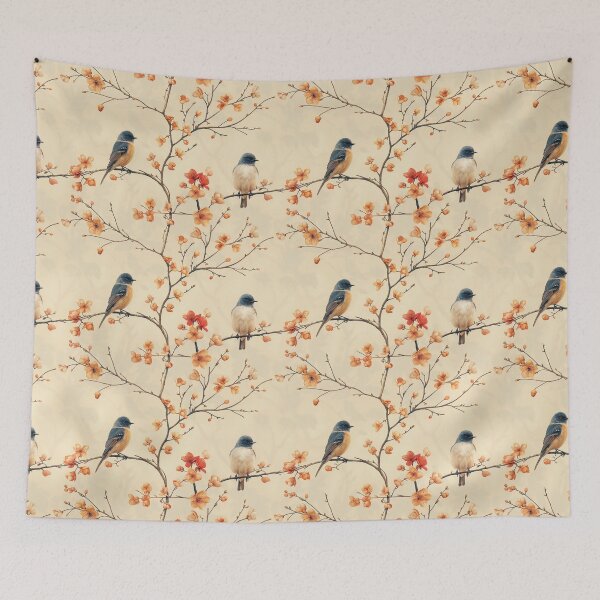 Item preview, Vintage Bluebird on Peach Blossom Branch Pattern designed and sold by NTGUILTY.