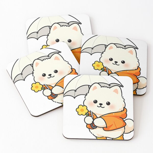 Item preview, Cute Fluffy Samoyed Puppy in Orange Slicker and Yellow Boots designed and sold by pumsquare.