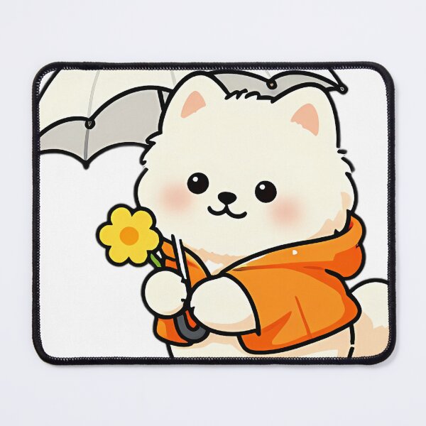 Item preview, Cute Fluffy Samoyed Puppy in Orange Slicker and Yellow Boots designed and sold by pumsquare.