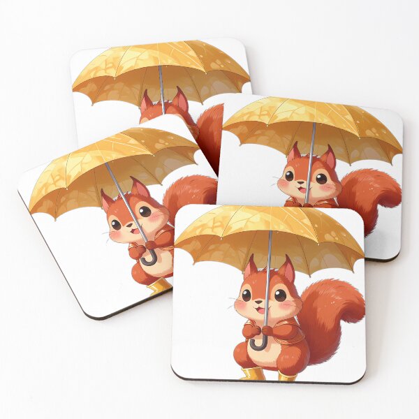 Item preview, Cute Squirrel in Rust Slicker with Giant Oak Leaf Umbrella designed and sold by pumsquare.