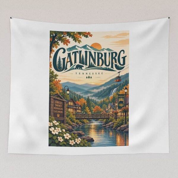 Item preview, Gatlinburg Tennessee Smoky Mountains Autumn Village and Tramway designed and sold by Aryabek.