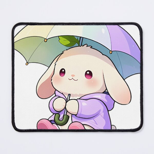 Item preview, Cute White Bunny in Lavender Slicker with Tulip Leaf Umbrella designed and sold by pumsquare.