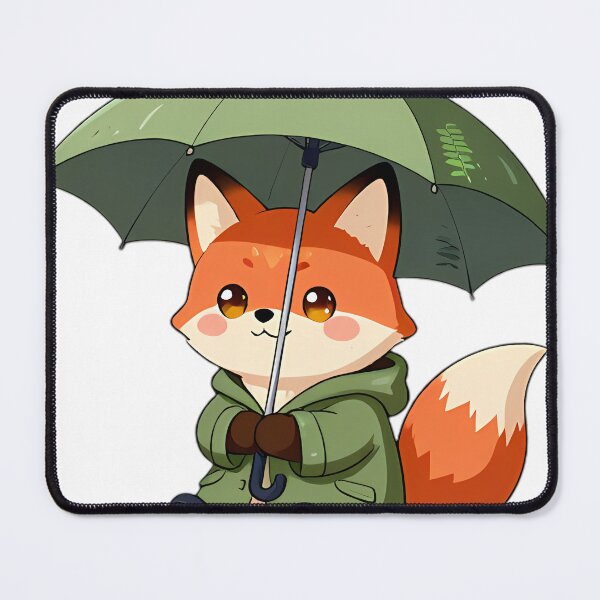Item preview, Cute Red Fox in Olive Raincoat with Autumn Fern Umbrella designed and sold by pumsquare.