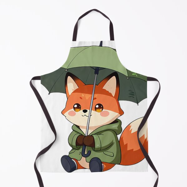 Item preview, Cute Red Fox in Olive Raincoat with Autumn Fern Umbrella designed and sold by pumsquare.