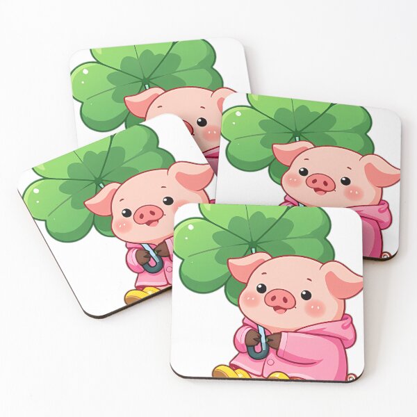 Item preview, Cute Baby Piglet in Pink Raincoat with Clover Umbrella designed and sold by pumsquare.