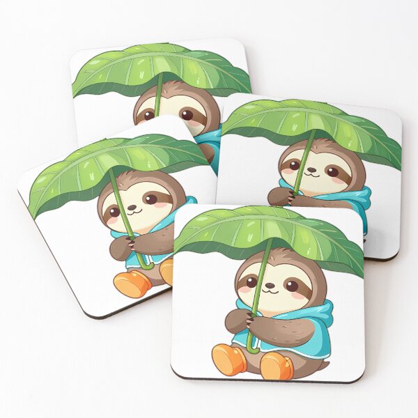 Item preview, Cute Sloth in Turquoise Slicker with Banana Leaf Umbrella designed and sold by pumsquare.