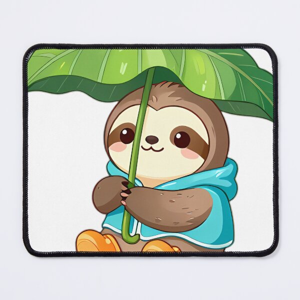 Item preview, Cute Sloth in Turquoise Slicker with Banana Leaf Umbrella designed and sold by pumsquare.