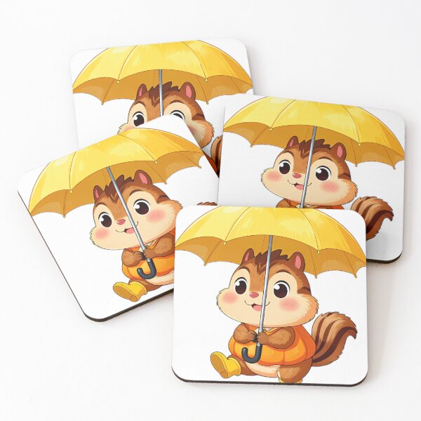 Item preview, Cute Chipmunk in Orange Slicker with Sunflower Petal Umbrella designed and sold by pumsquare.