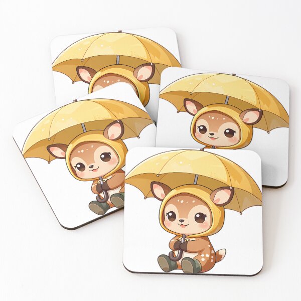 Item preview, Cute Baby Fawn in Golden Slicker with Forest Fern Umbrella designed and sold by pumsquare.